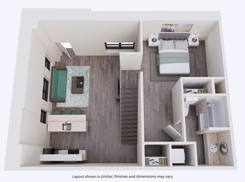 Floor plan for 1 bed, 2 baths, 1079 sqft